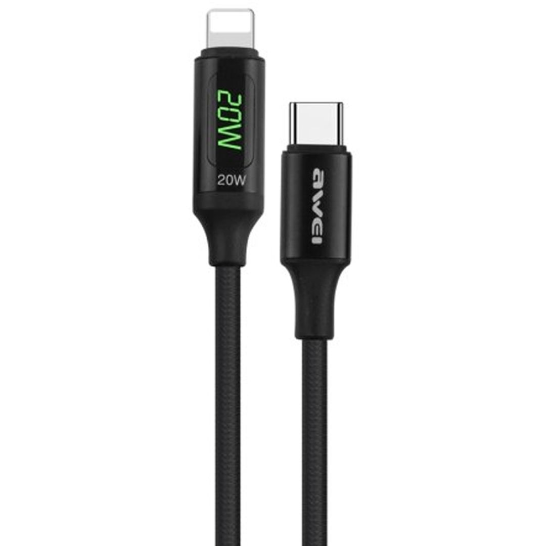Awei CL-123L LED / Braided USB-C to Lightning Cable Μαύρο 1m