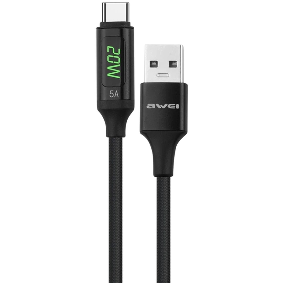 Awei CL-123T LED USB 2.0 Cable USB-C male - USB-A male Μαύρο 1m