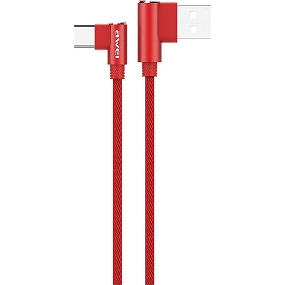 Awei Angle (90°) / Regular USB 2.0 Cable USB-C male - USB-A male Κόκκινο 1.2m (CL-33)