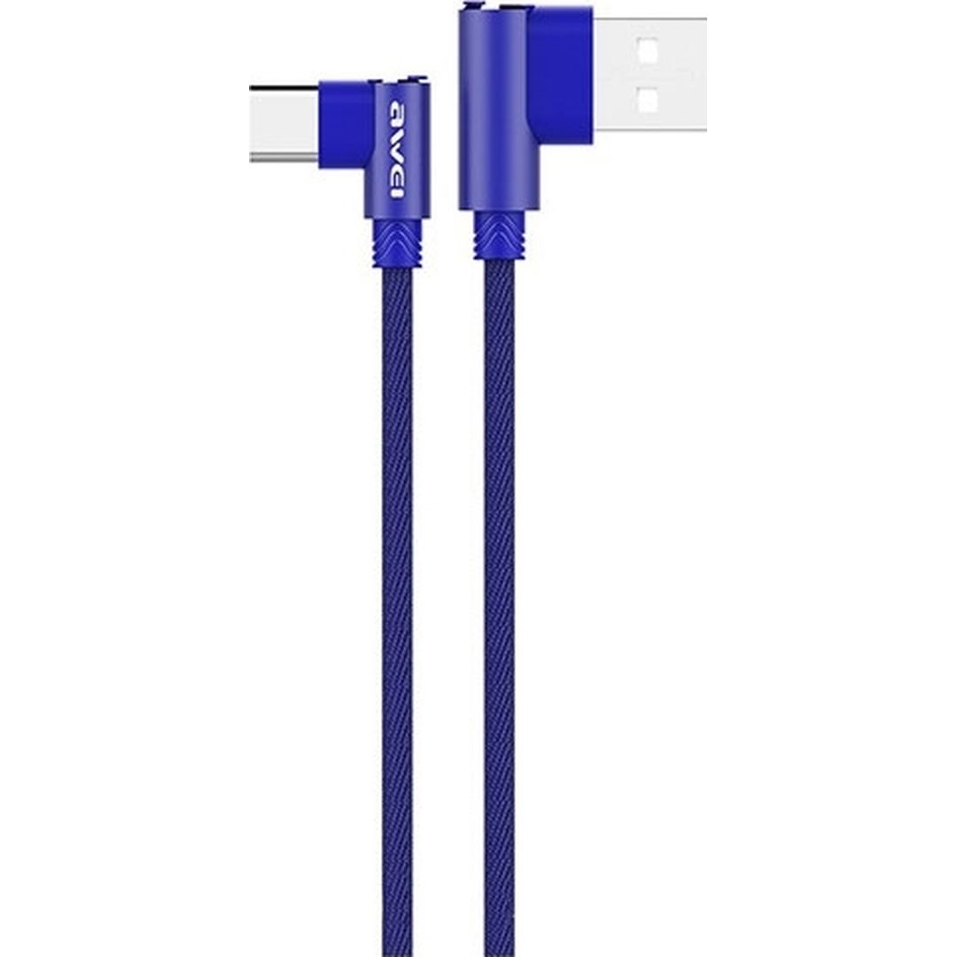 Awei Angle (90°) / Regular USB 2.0 Cable USB-C male - USB-A male Μπλε 1.2m (CL-33)