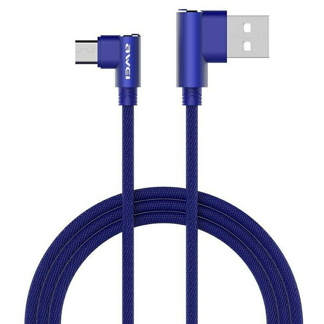Awei Angle (90°) / Braided USB 2.0 to micro USB Cable Μπλε 1.2m (CL-56)