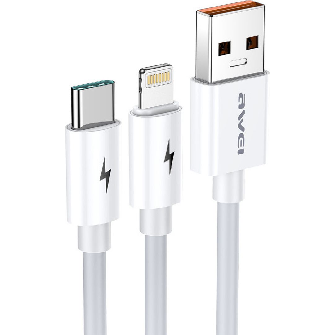 Awei CL-79 Regular USB to Lightning / Type-C Cable 5A Λευκό 1.2m