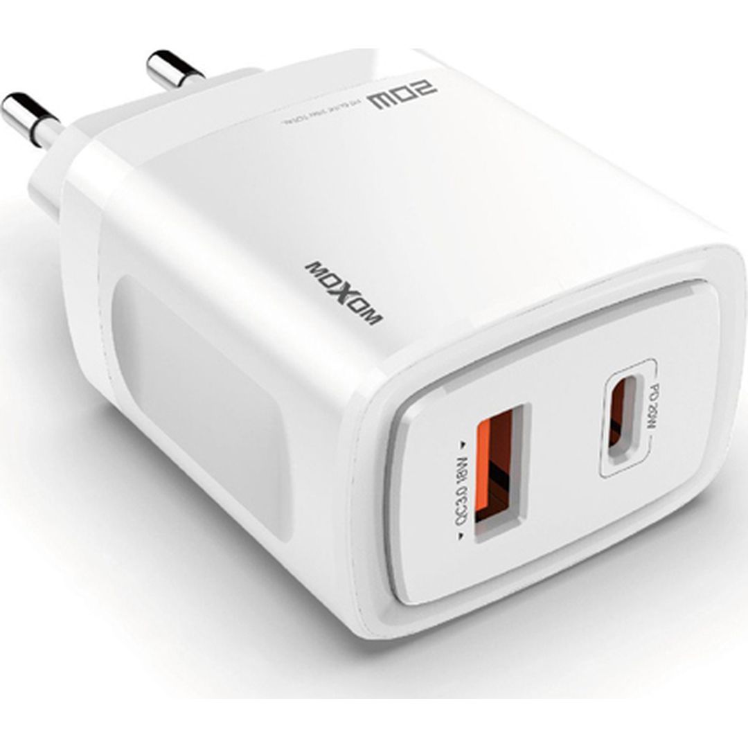 Moxom Φορτιστής Χωρίς Καλώδιο με Θύρα USB-A και Θύρα USB-C 18W Quick Charge 3.0 Λευκός (MX-HC66)
