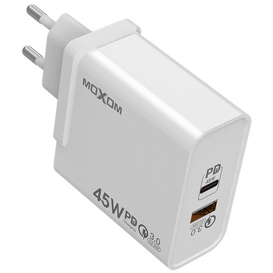 Moxom Φορτιστής Χωρίς Καλώδιο με Θύρα USB-A και Θύρα USB-C 45W Power Delivery Λευκός (MX-HC98)