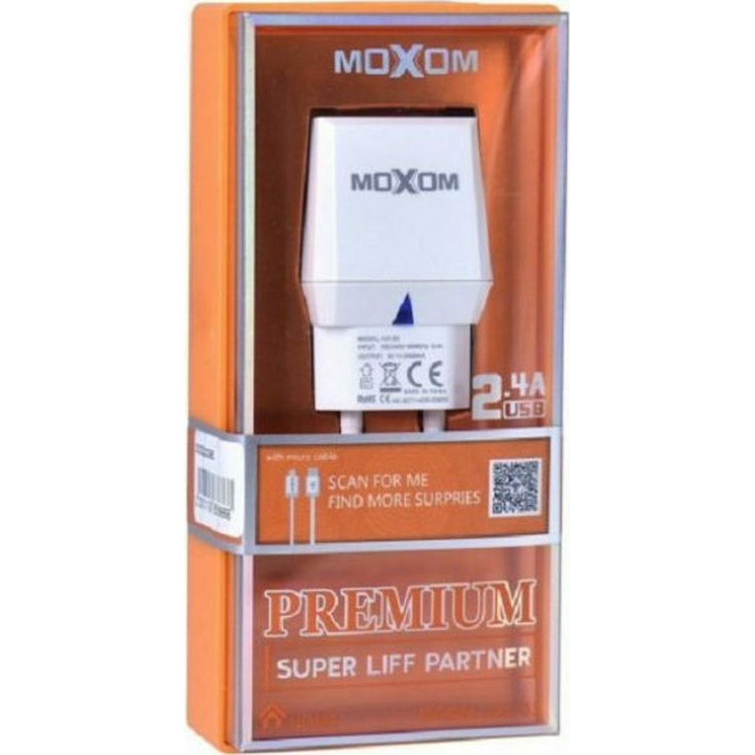 Moxom Φορτιστής με Θύρα USB-A και Καλώδιο USB-C Λευκός (KH-33)