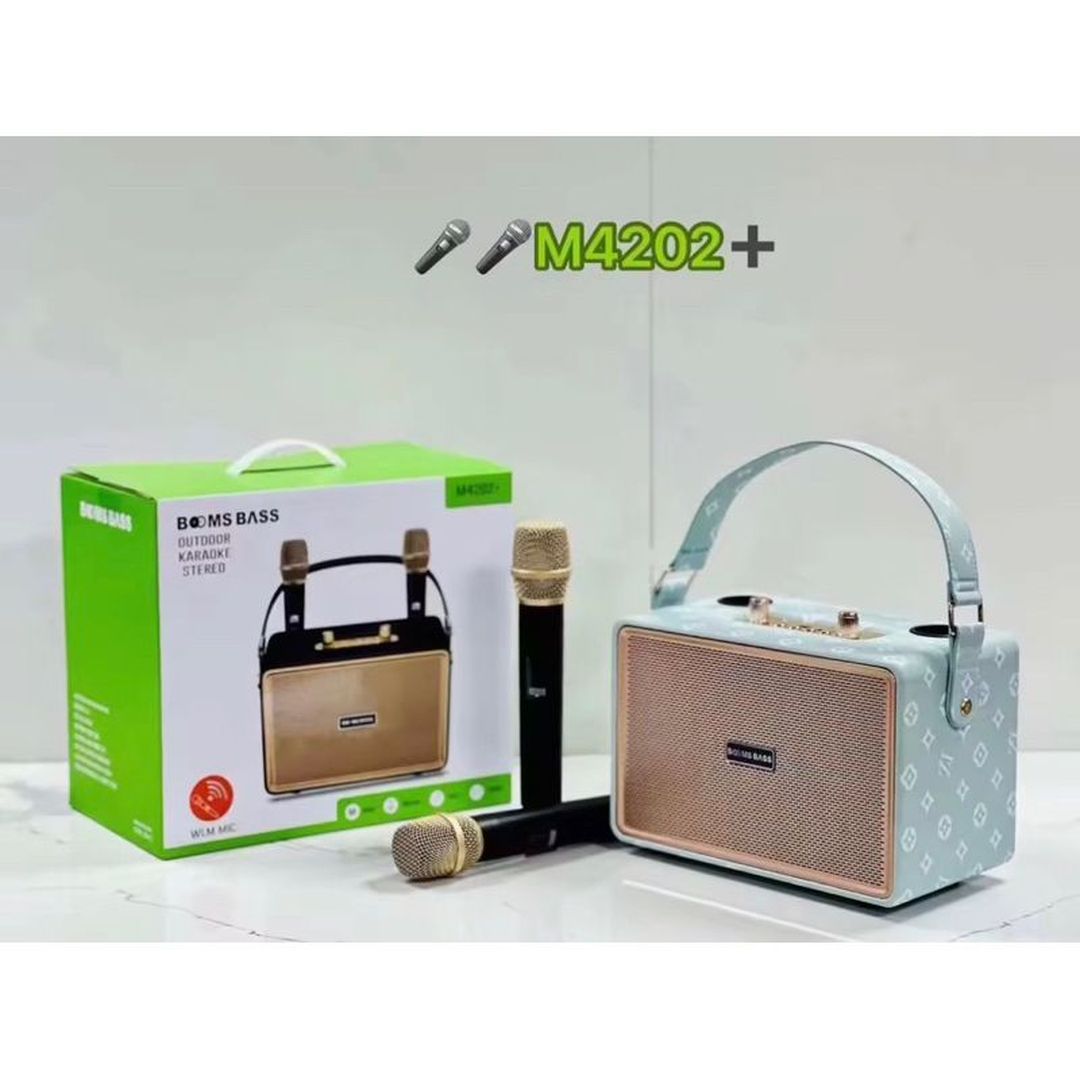 Ηχείο karaoke bluetooth boom bass M4201+ με 2 μικρόφωνα πράσινο