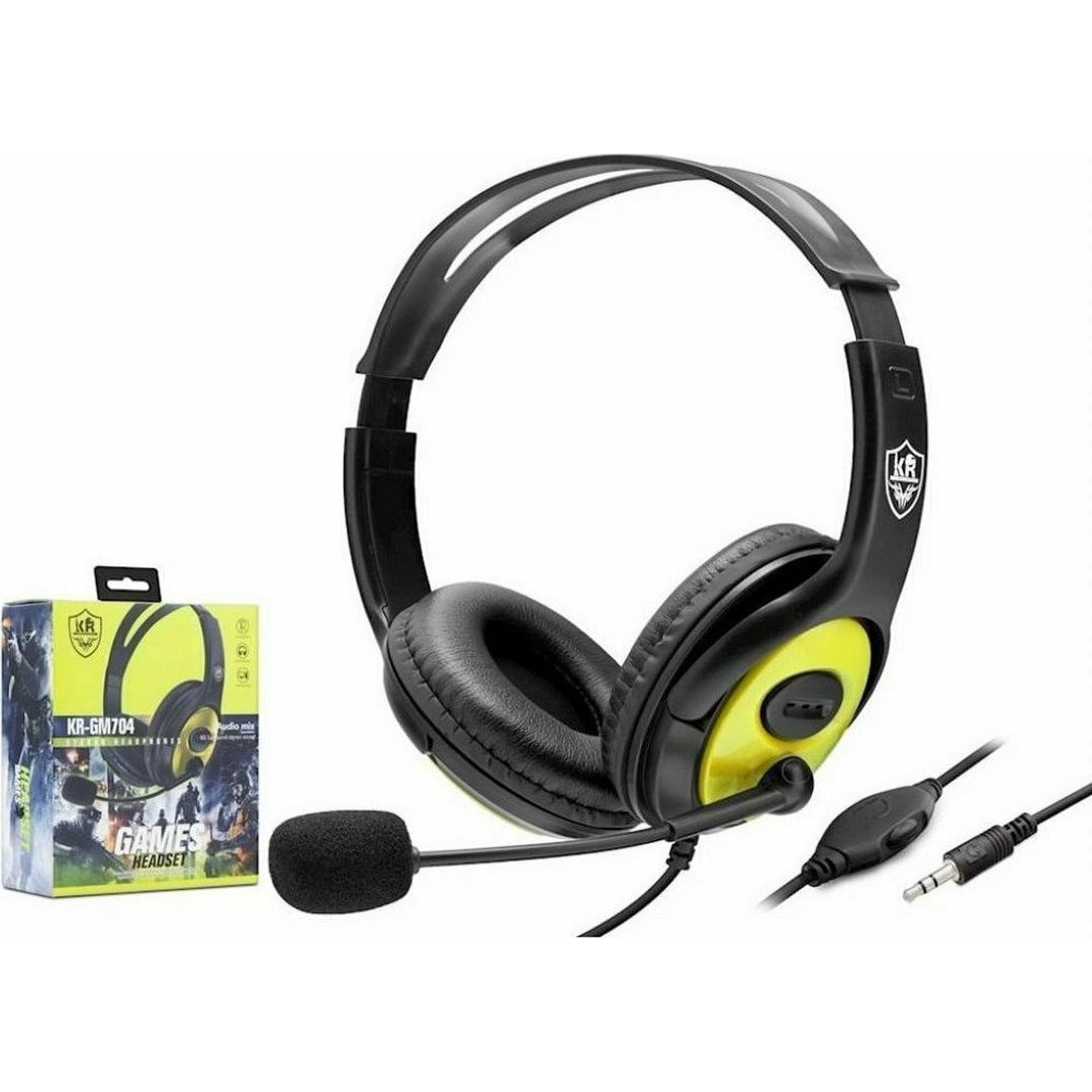KR Audio KR-GM704 Over Ear Gaming Headset με σύνδεση 3.5mm Κίτρινο