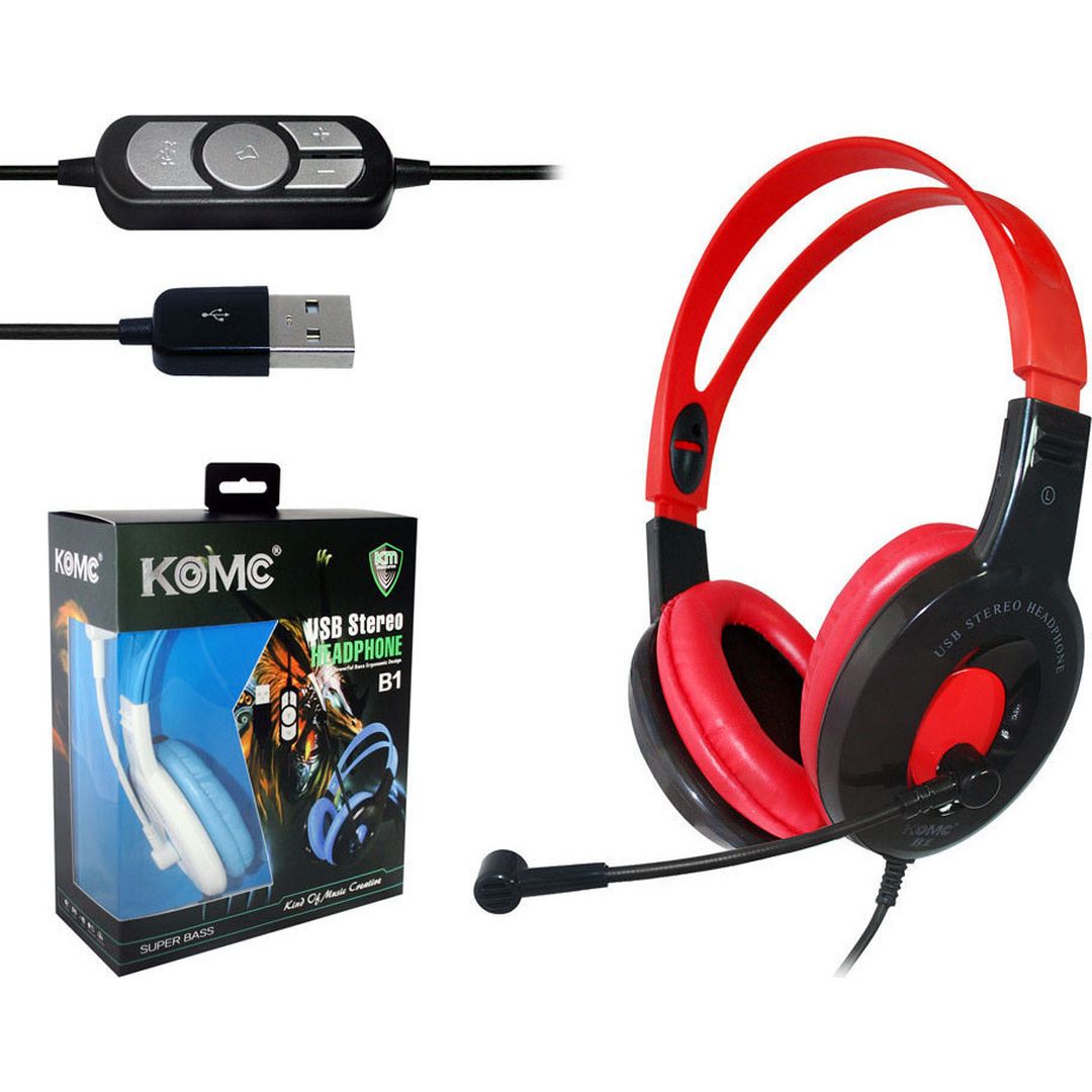 Komc B1 Over Ear Gaming Headset με σύνδεση USB Κόκκινο