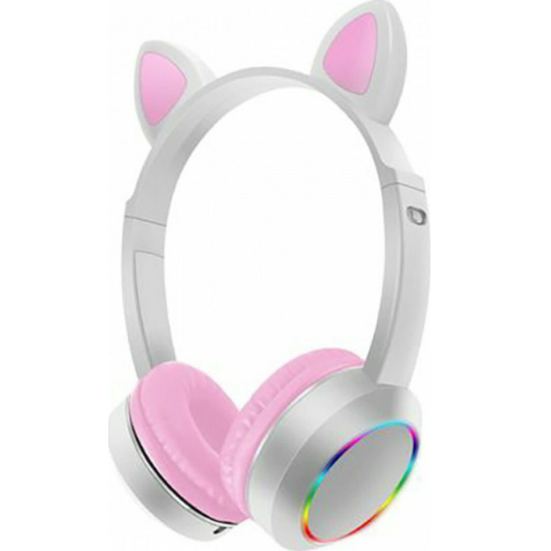 Bluetooth ασύρματα ακουστικά αυτιά γάτας με πολύχρωμα φώτα RGB και ενσωματωμένο μικρόφωνο, Wireless Cat Ear Headphones AKZ-K24 σε λευκό χρώμα