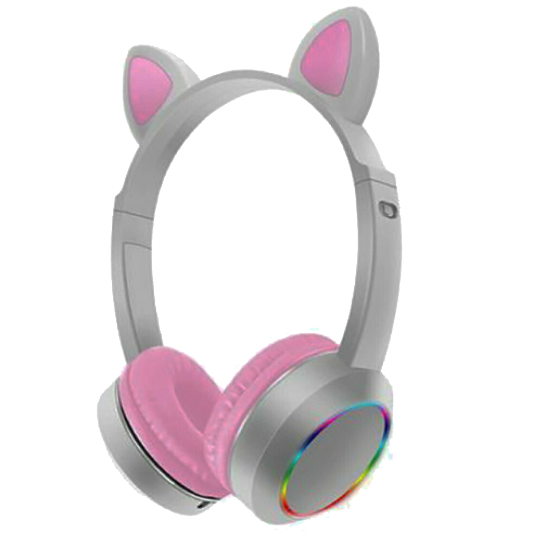 Bluetooth ασύρματα ακουστικά αυτιά γάτας με πολύχρωμα φώτα RGB και ενσωματωμένο μικρόφωνο, Wireless Cat Ear Headphones AKZ-K24 σε γκρι χρώμα