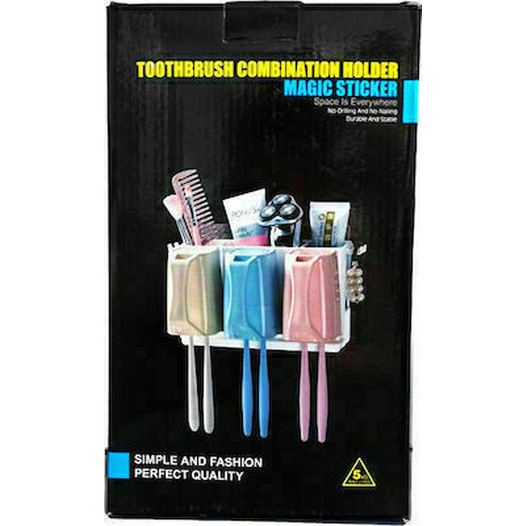Αυτοκόλλητη Θήκη Μπάνιου με 3 Θέσεις για Οδοντόβουρτσες - Toothbrush Combination Holder Magic Sticker 5154