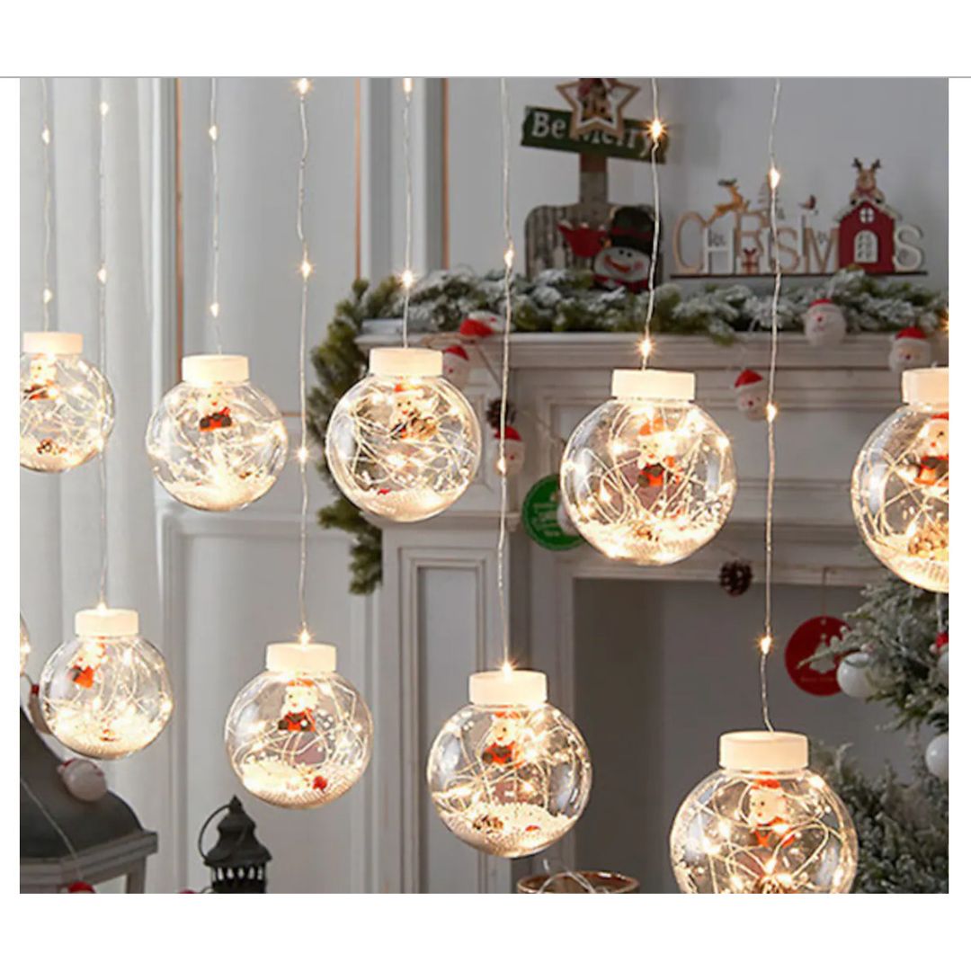 Xριστουγεννιάτικες μπάλες με Α.Βασιλη (10 led) κουρτίνα φωτιστικά (oem)