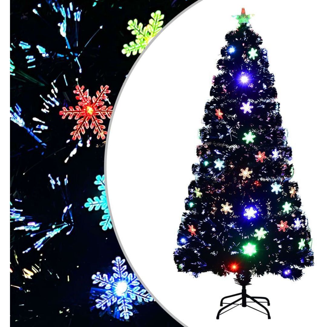 Χριστουγεννιάτικο Δέντρο Μαύρο 150εκ με Μεταλλική Βάση και Φωτισμό LED 328462