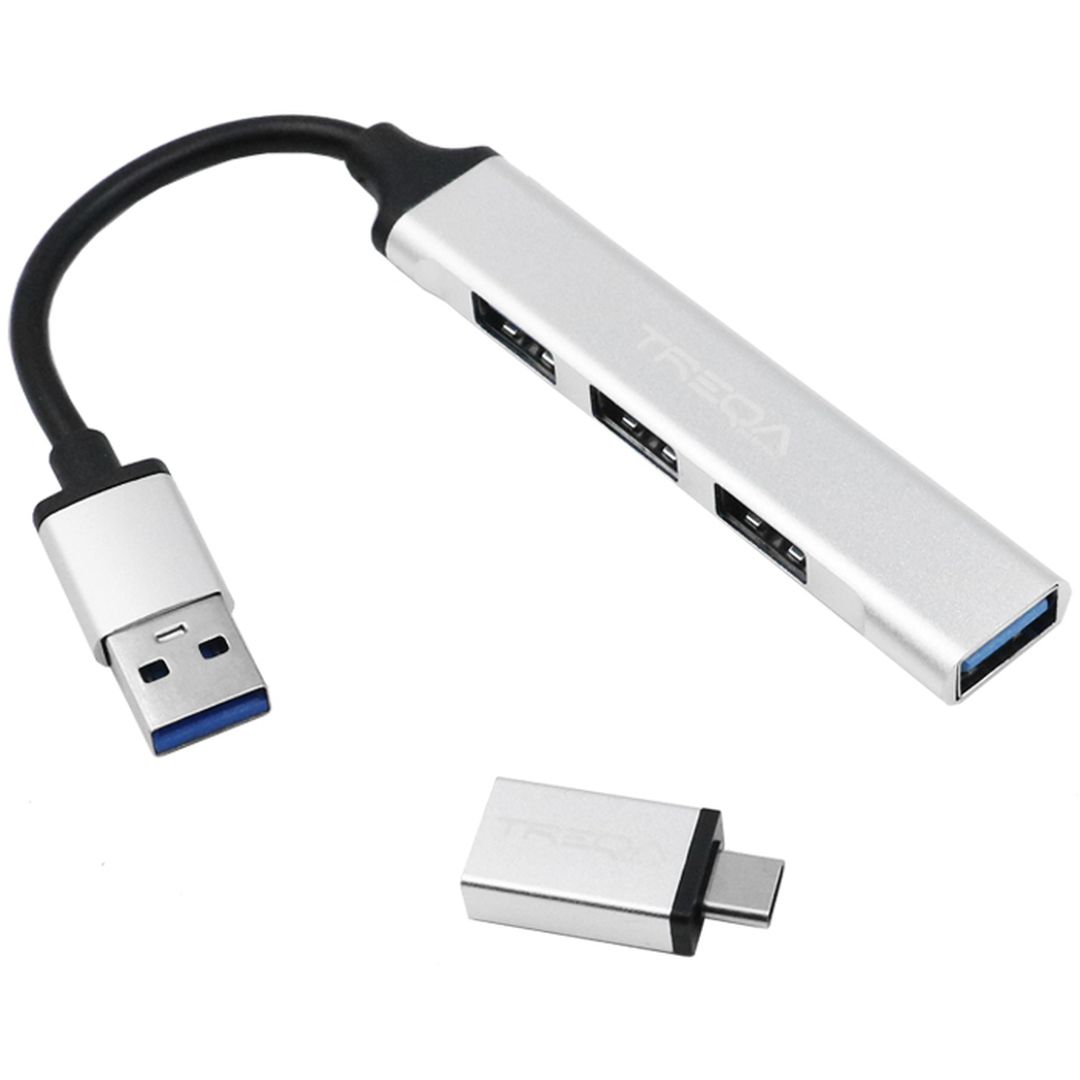 Treqa USB 3.0 Hub 4 Θυρών με σύνδεση USB-A Ασημί (USB-3)