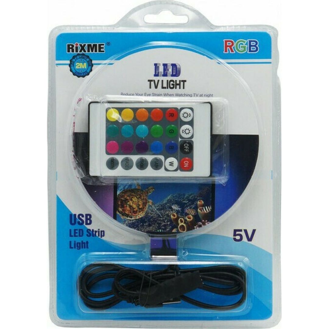 Rixme Ταινία LED Τροφοδοσίας USB (5V) RGB Μήκους 2m και 30 LED ανά Μέτρο Σετ με Τηλεχειριστήριο και Τροφοδοτικό Τύπου SMD5050 ΤΥ-11085