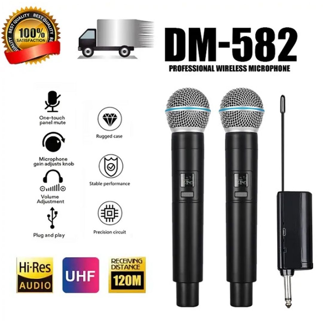 Επαγγελματικά διπλά ασύρματα μικρόφωνα χειρός για stage karaoke, ηχογράφηση φωνής dm-582