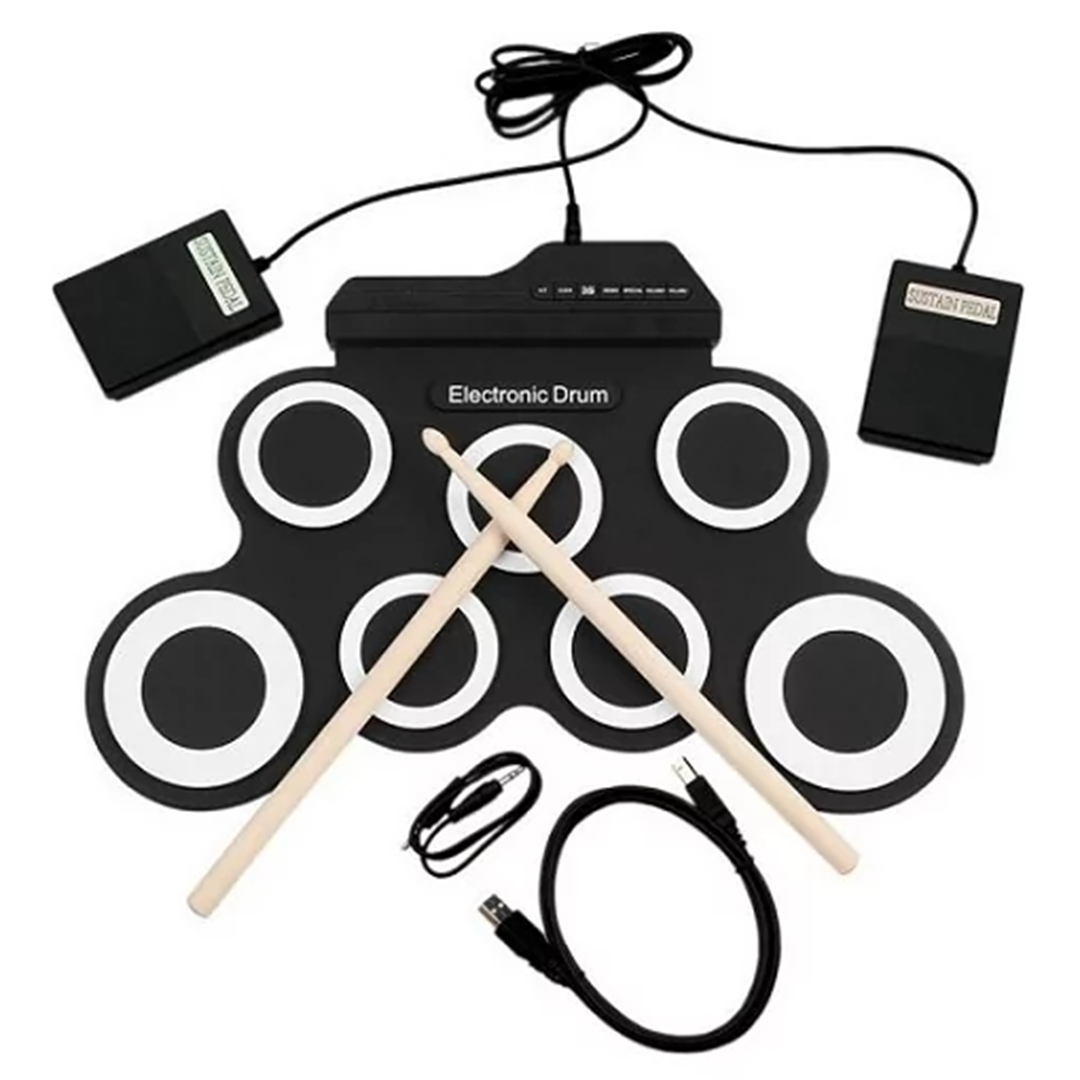 Φορητό ψηφιακό σετ τύμπανων σιλικόνης που τυλίγονται με ηχεία, 2 στικ, 2 πεντάλ, προσομοίωση κρουστών rolling drum kit G3002