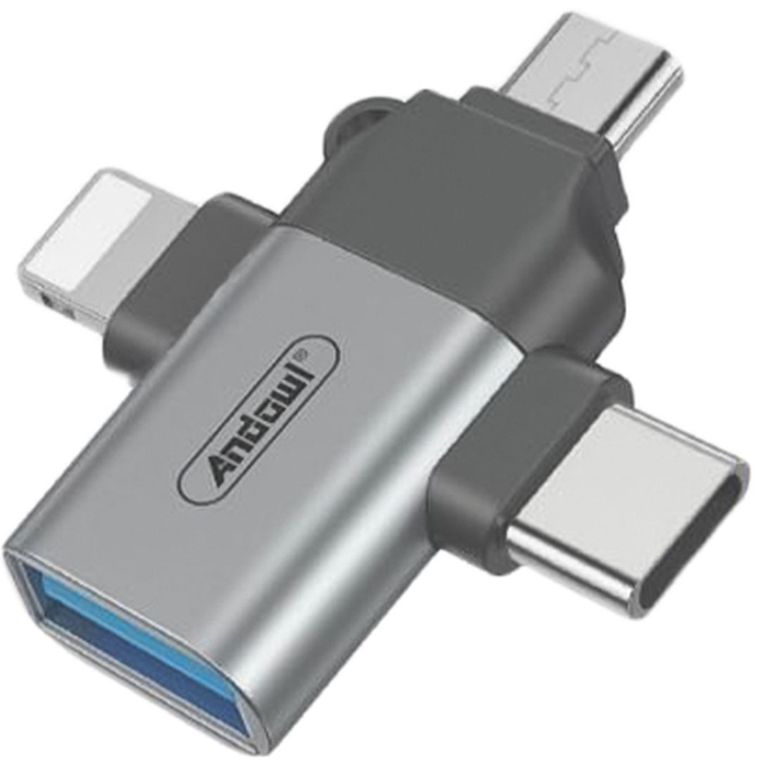 Andowl Μετατροπέας Lightning / USB-C / micro USB male σε USB-A female (Q-OTG09)