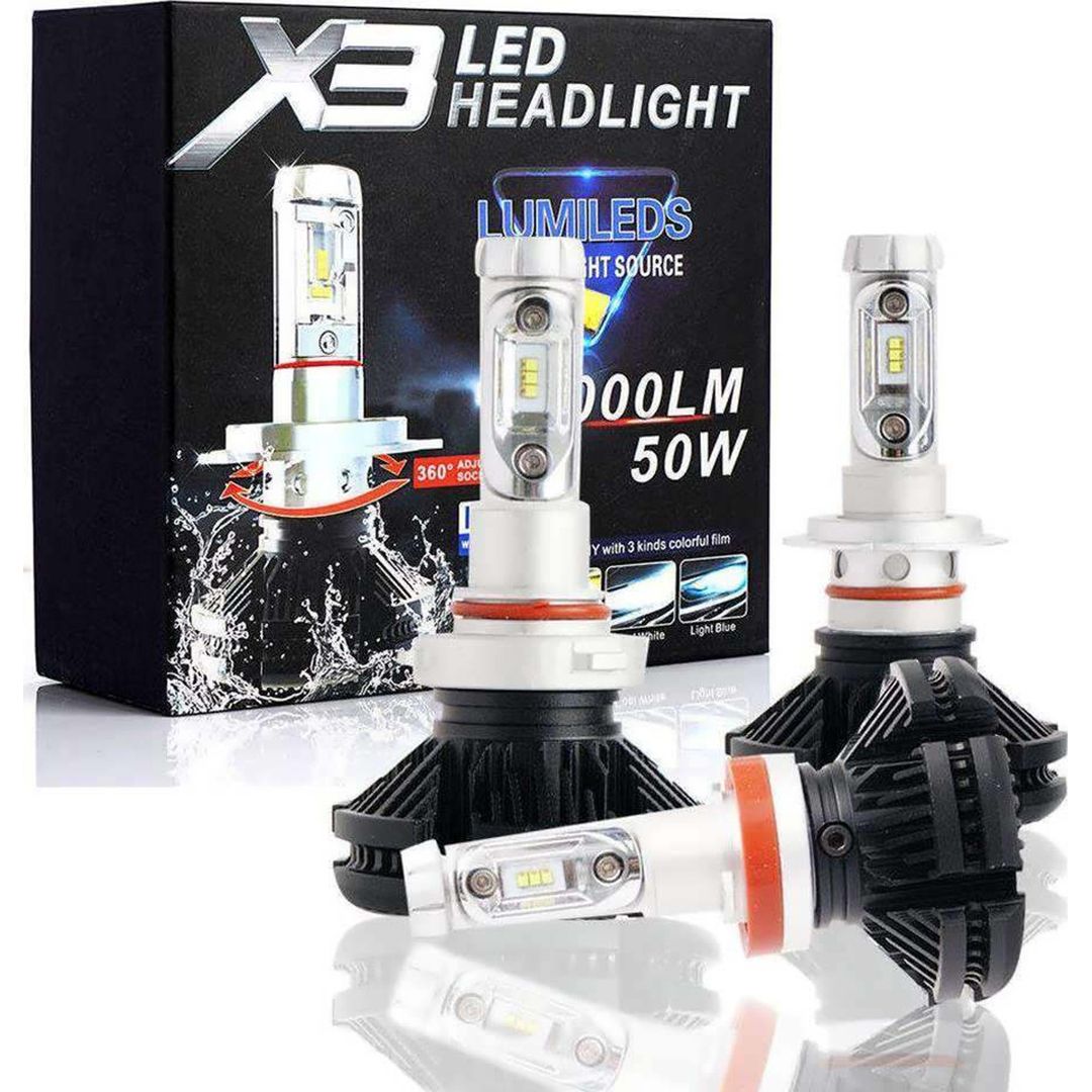 LED Headlight X3 6000 Lumens 50W H3 Zes Σετ 2 τεμαχιων