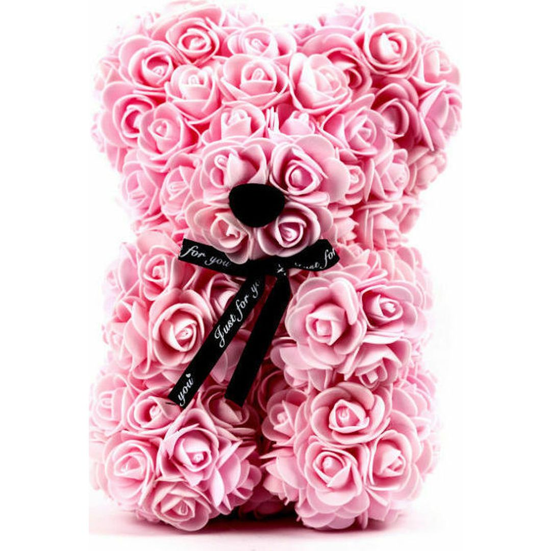 Αρκουδάκι από Τεχνητά Τριαντάφυλλα Ροζ 25cm B106 Σε Κουτί