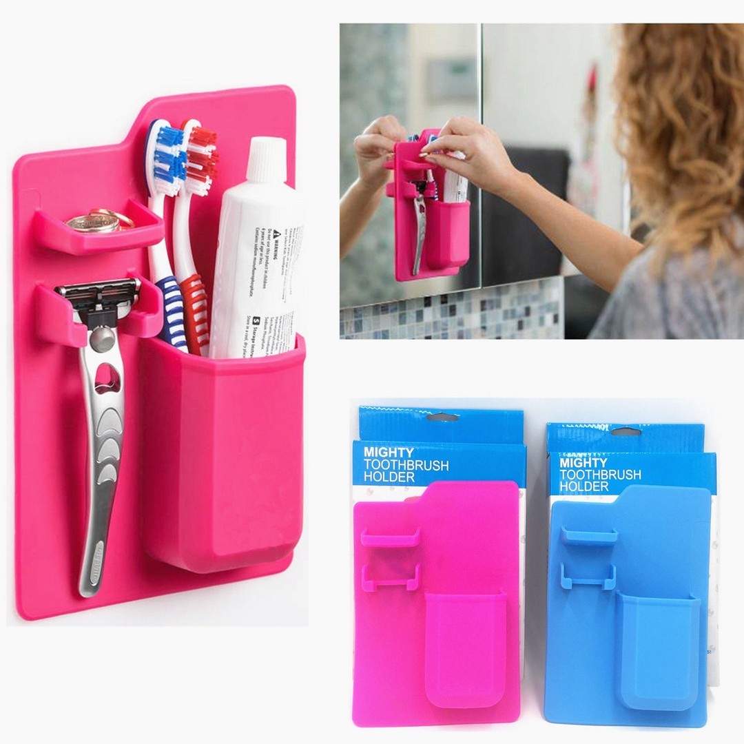 Θήκη σιλικόνης Organizer μπάνιου - Mighty toothbrush holder