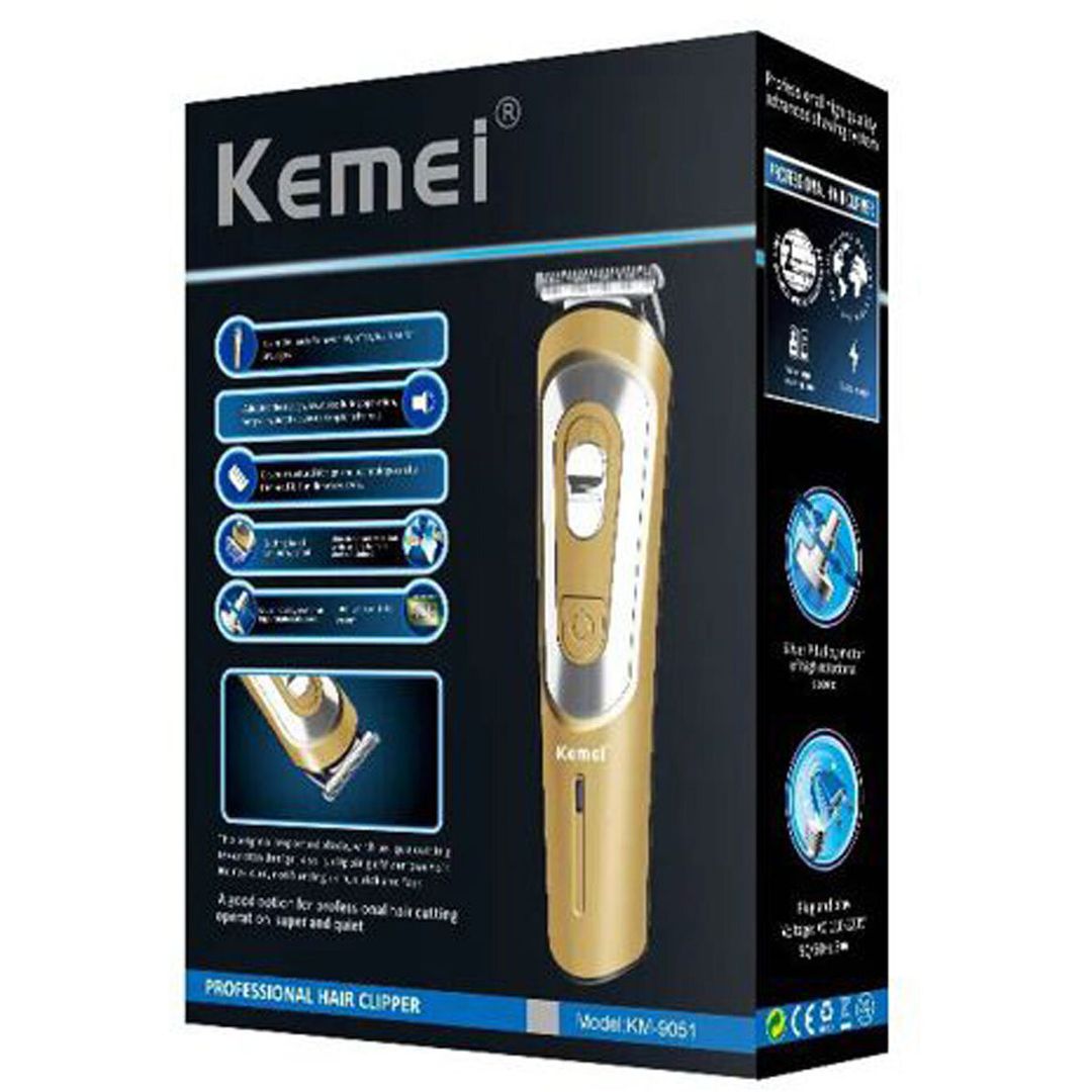 Kemei KM-9051 Επαγγελματική Επαναφορτιζόμενη Κουρευτική Μηχανή Χρυσή