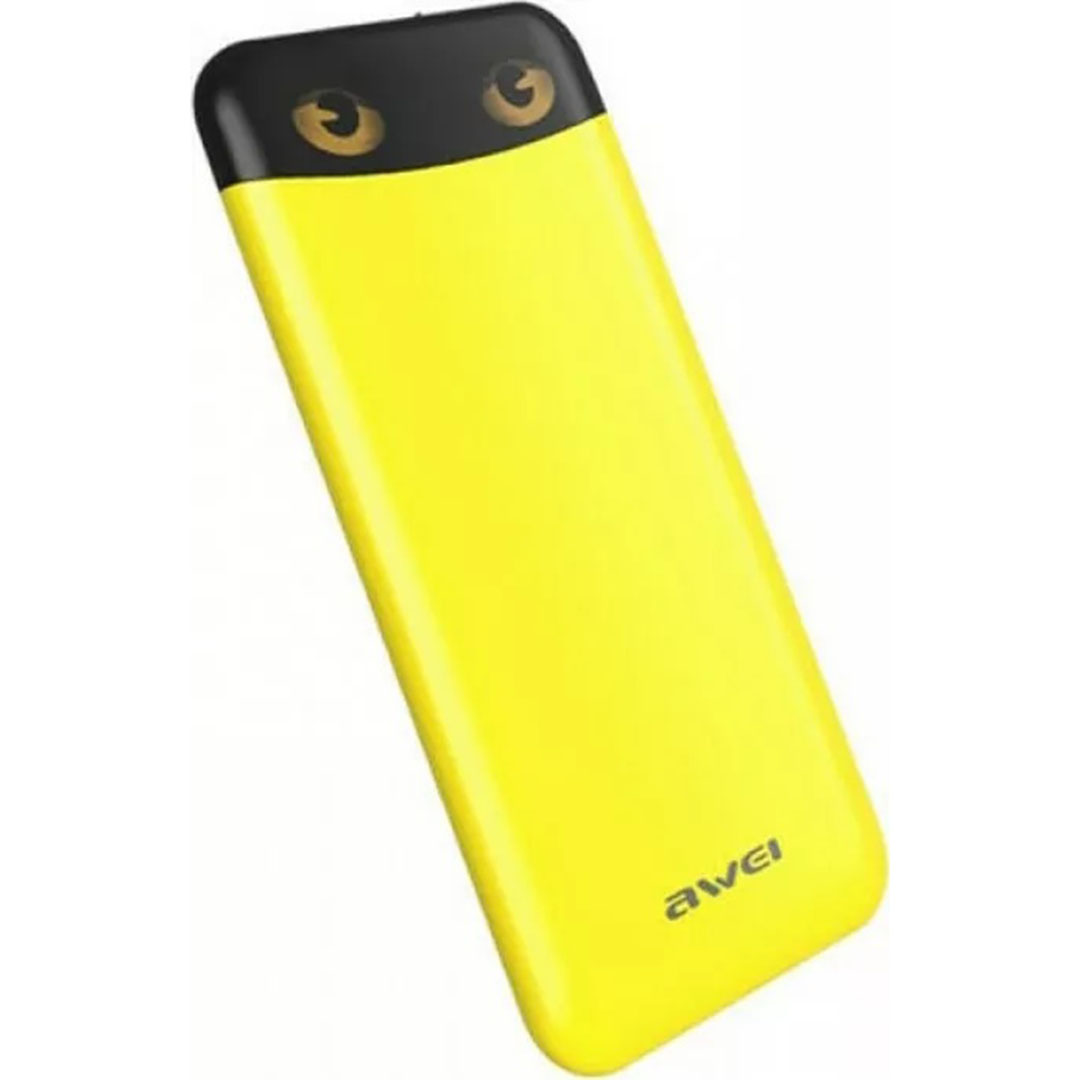 Power Bank 10000mAh, μικρή φορητή μπαταρία για κινητά, κάμερες και tablet  Awei P68K σε κίτρινο χρώμα