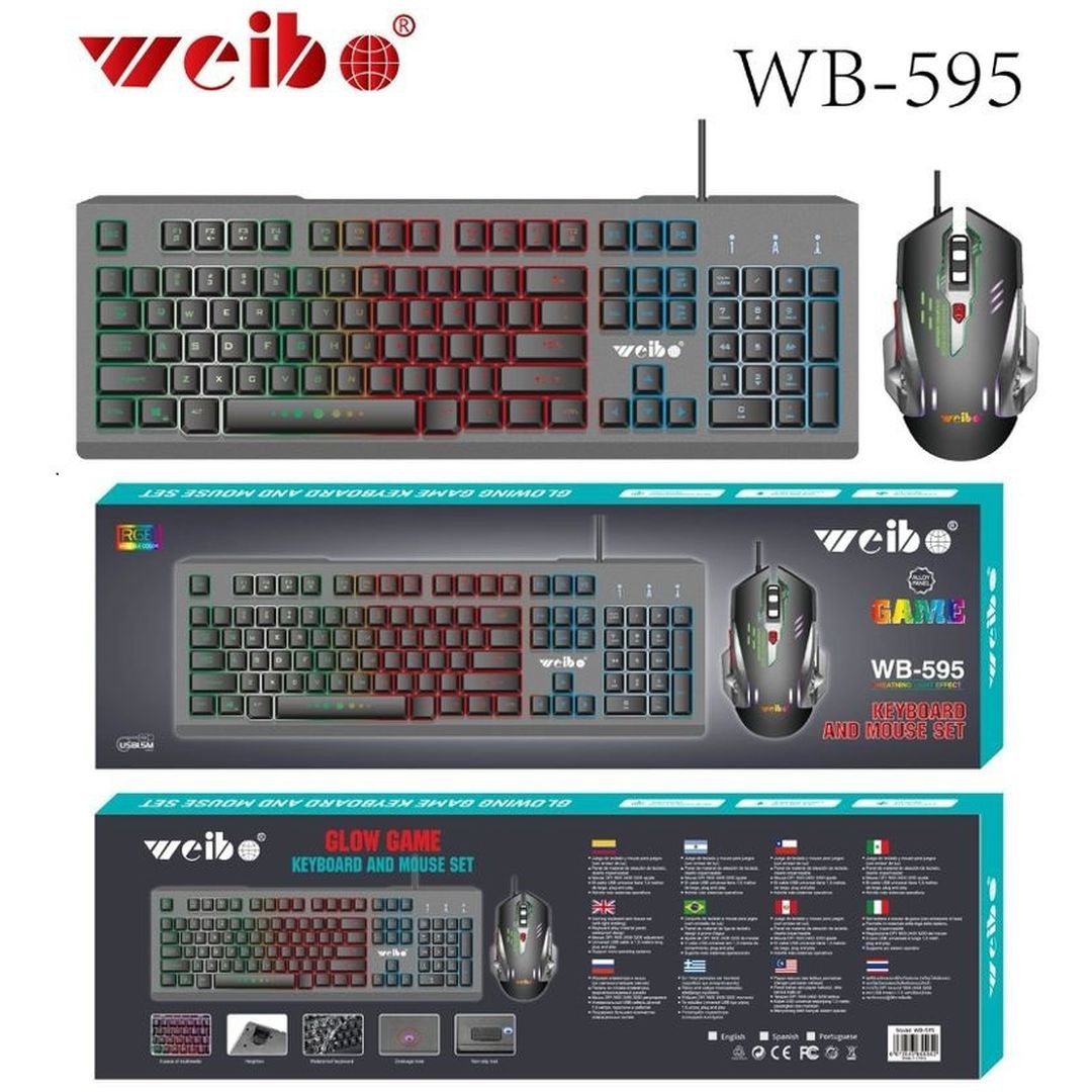 Weibo WB-595 Gaming Πληκτρολόγιο με RGB φωτισμό (Αγγλικό US) Γκρι