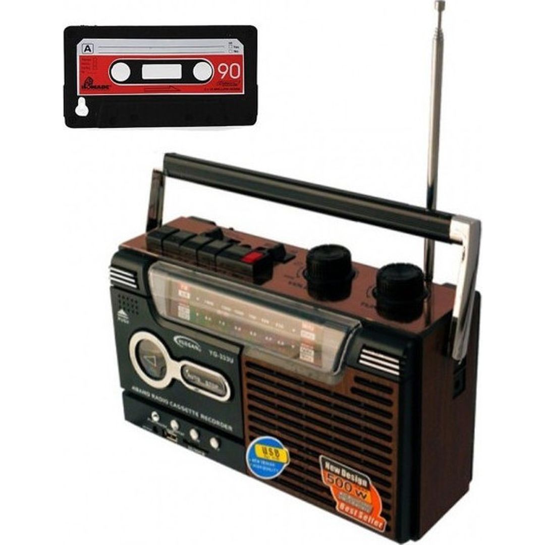Φορητό Ηχοσύστημα YG-335U με USB / Κασετόφωνο / Ραδιόφωνο σε Μαύρο Χρώμα