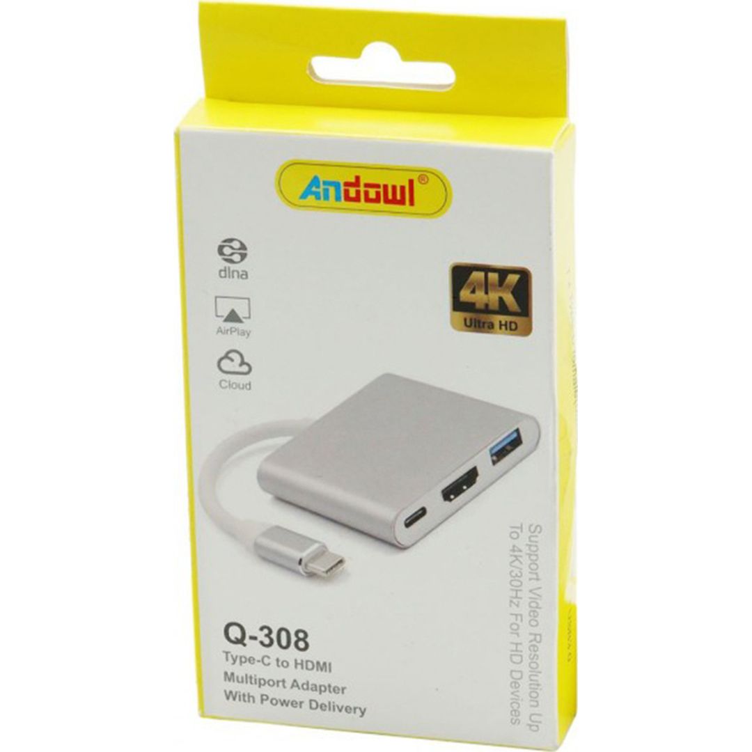 Andowl Q-308 USB-C Docking Station με HDMI 4K PD Ασημί