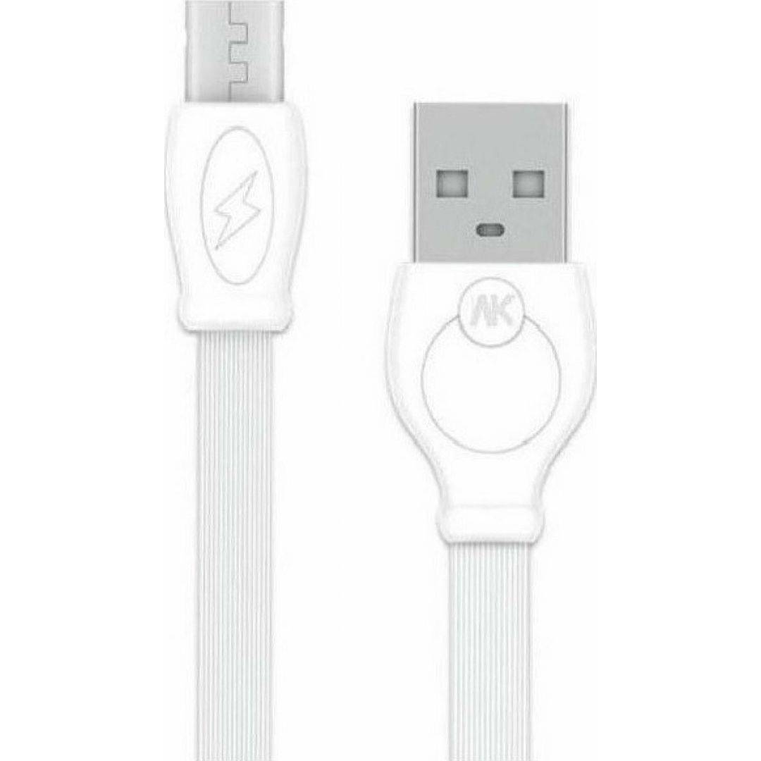 WK Flat USB 2.0 to micro USB Cable Λευκό 2m (WDC-023W)