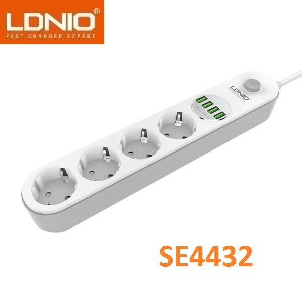Ldnio Πολύπριζο 4 Θέσεων με Διακόπτη, 4 θέσεις USB και Καλώδιο 2m Λευκό 03010LPK00WH