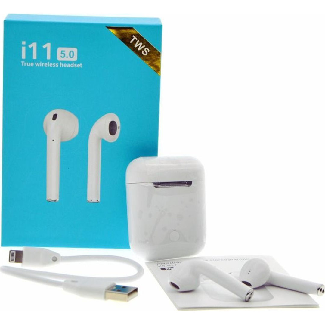 TWS i11s Earbud Bluetooth Handsfree Ακουστικά με Θήκη Φόρτισης Λευκά