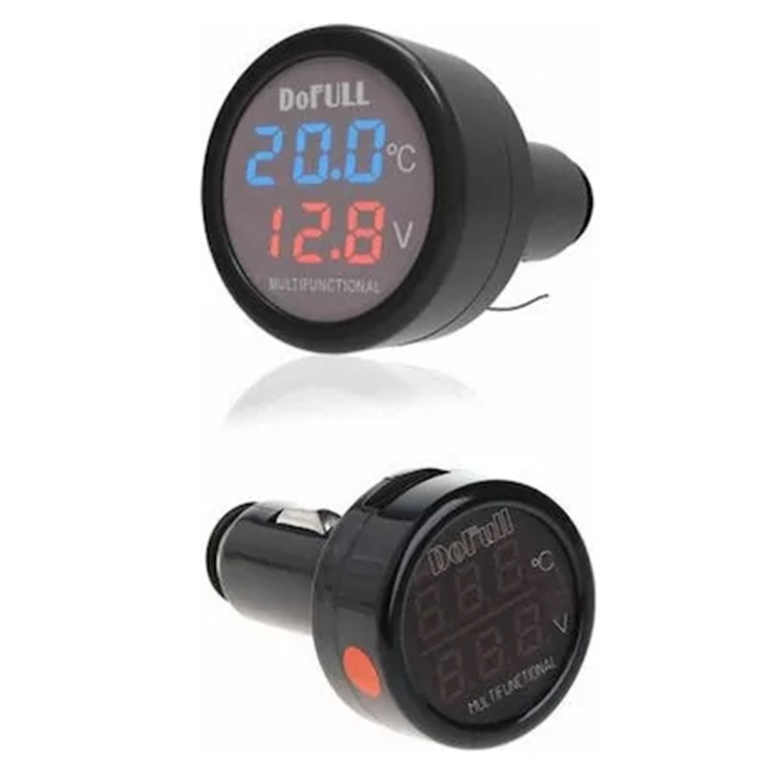 Ψηφιακό θερμόμετρο και βολτόμετρο αναπτήρα αυτοκινήτου με φορτιστή USB DoFull