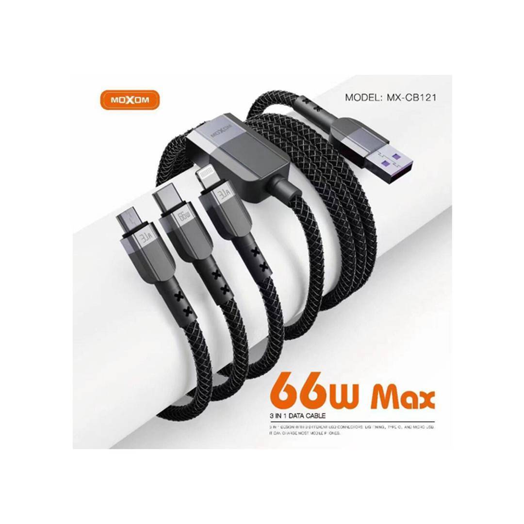 Moxom MX-CB121 Braided USB to Lightning / Type-C / micro USB Cable 3.1A Μαύρο 1m