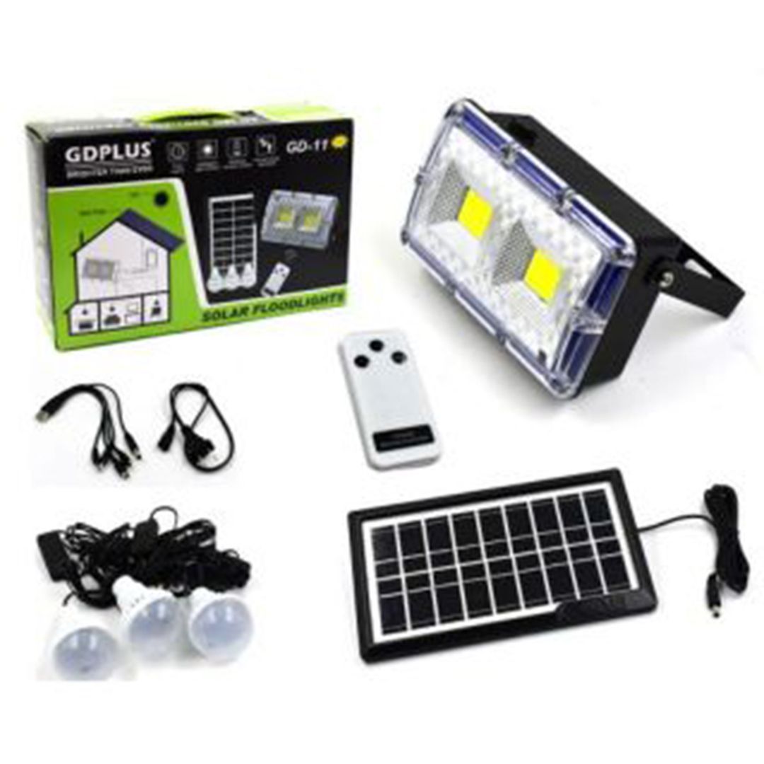 Ηλιακό σύστημα φωτισμού και φόρτισης με ανιχνευτή κίνησης, προβολέα και 3 λάμπες LED GDPLUS GD-11