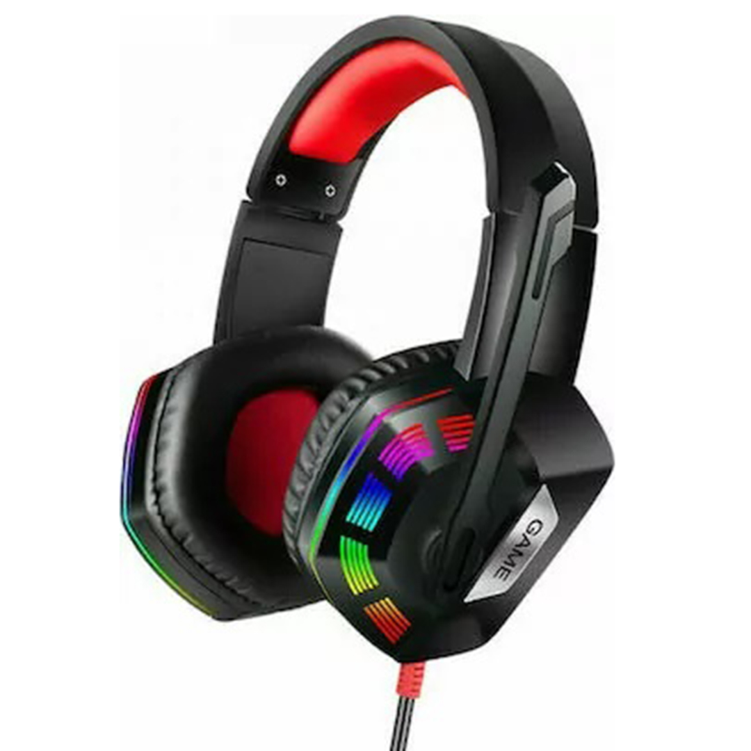 Ακουστικά gaming με διακοσμητικό φωτισμό Led RGB για pc και laptop Andowl Q-E6 σε χρώμα μαύρο, κόκκινο