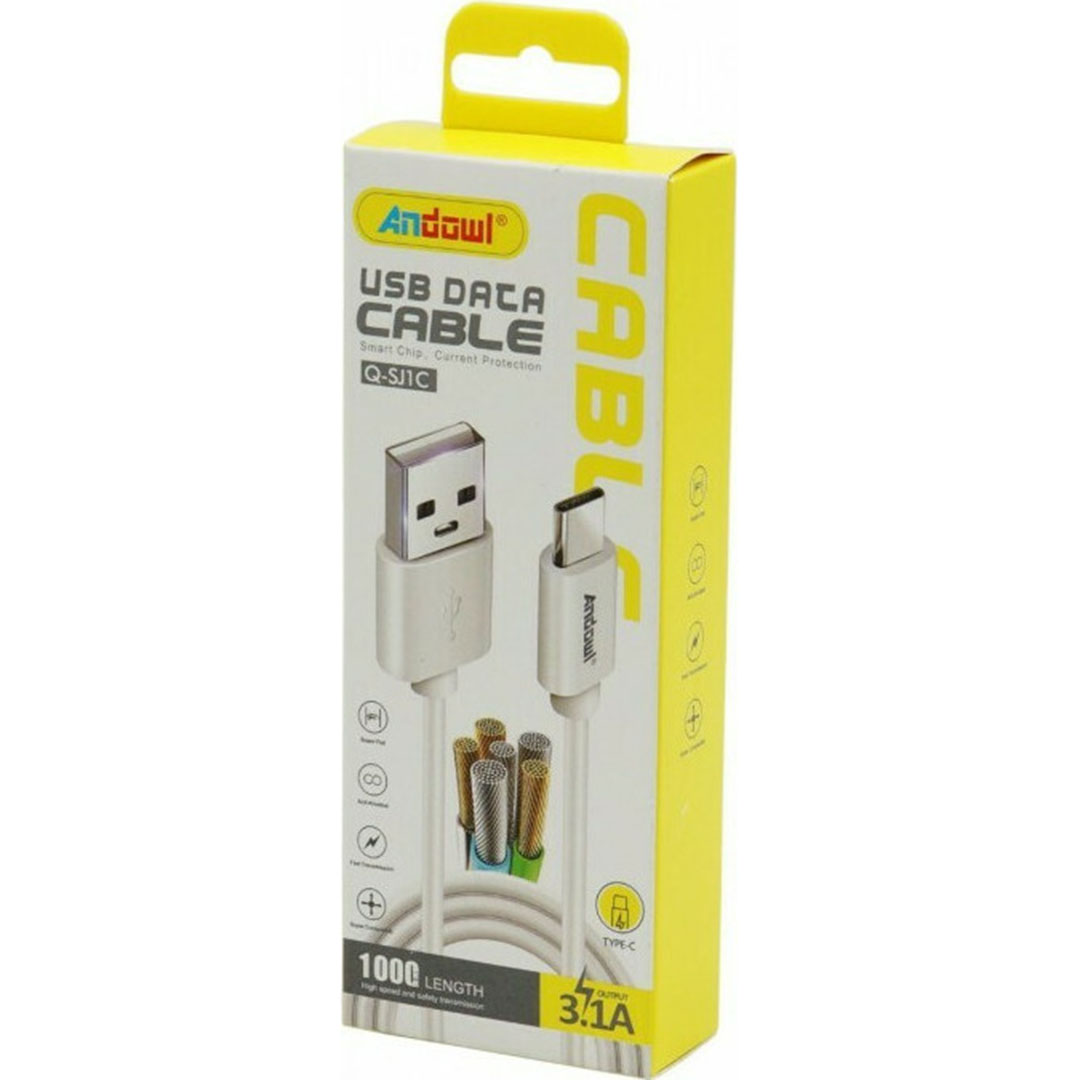 USB 2.0 Cable USB-C male - USB-A male 1m Andowl Q-SJ1C σε λευκό χρώμα
