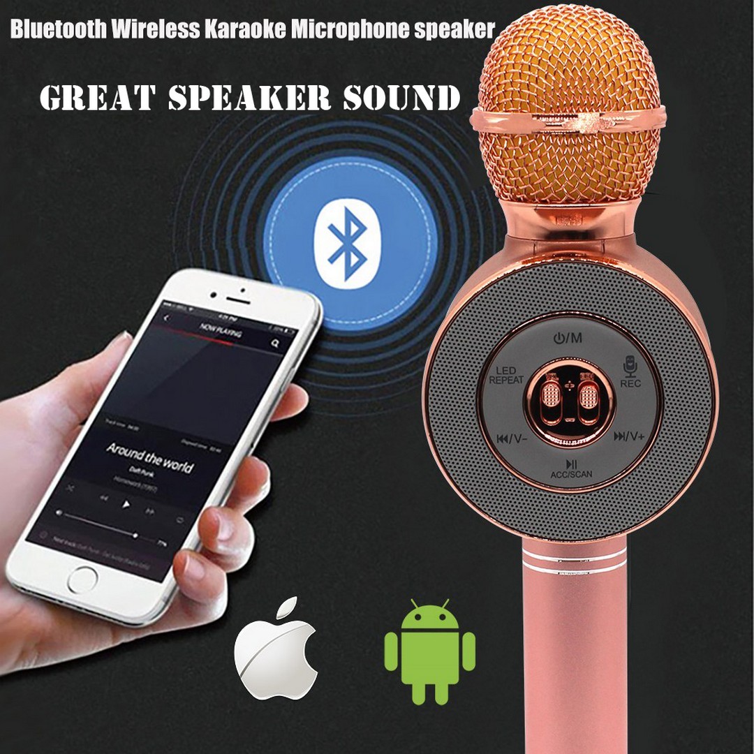 Ασύρματο Bluetooth μικρόφωνο καραόκε με ηχείο Mp3 Player Disco Light Microphone WSTER WS-668 μαύρο
