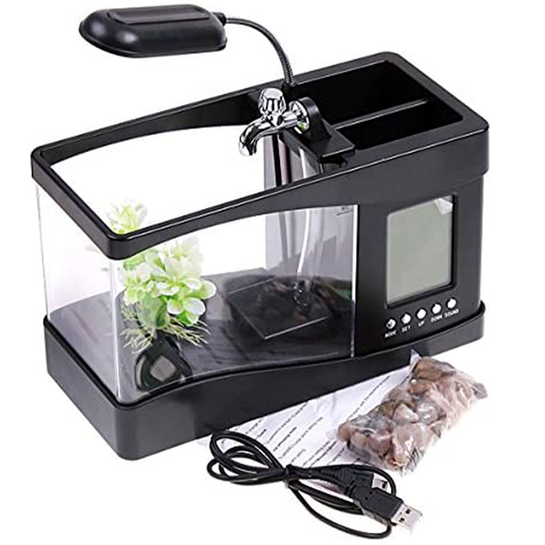Docooler usb desktop mini fish/small fry tank aquarium with led clock