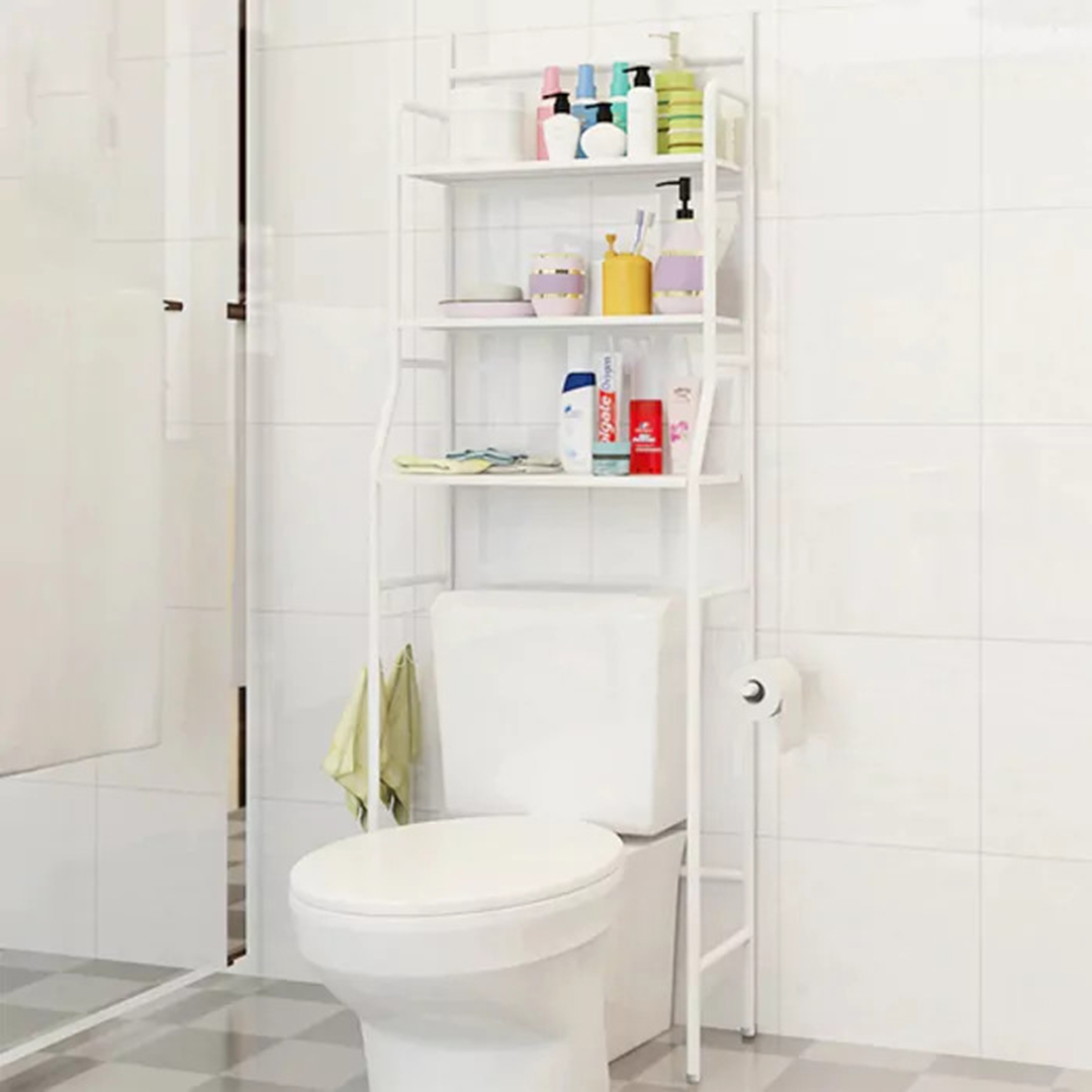 Επιδαπέδια μεταλλική ραφιέρα μπάνιου 3 επιπέδων για την τουαλέτα 47x25x156cm TW-101 λευκό
