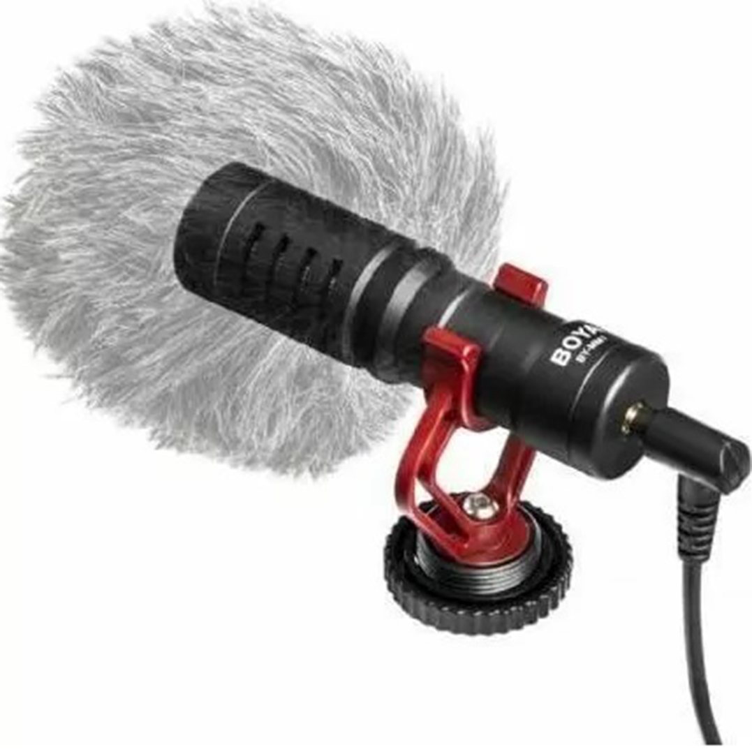 Μίνι μικρόφωνο αλουμινίου 3.5mm jack με γούνινο φίλτρο για κάμερες DSLR, Smartphone Boya BY-MM1 σε μαύρο χρώμα