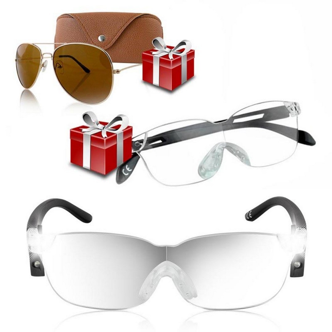 Γυαλιά οράσεως με μεγεθυντικούς φακούς και φωτάκια LED Zoom Vision+ και ΔΩΡΟ γυαλιά οράσεως με μεγέθυνση και γυαλιά ηλίου