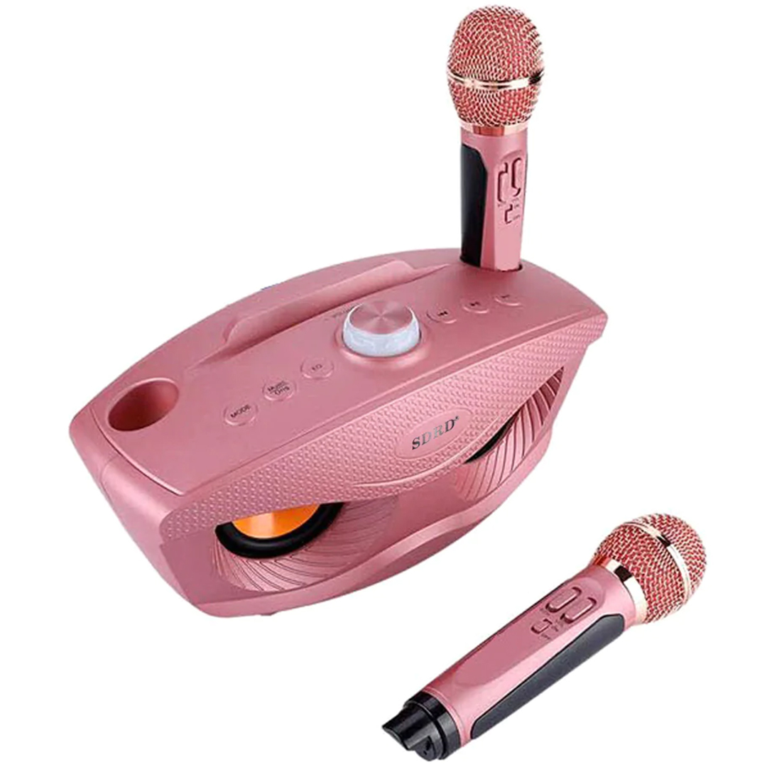 Φορητό ηχοσύστημα Bluetooth USB/SD καραόκε με 2 μικρόφωνα Mp3 Player SDRD SD-306 σε ροζ χρώμα