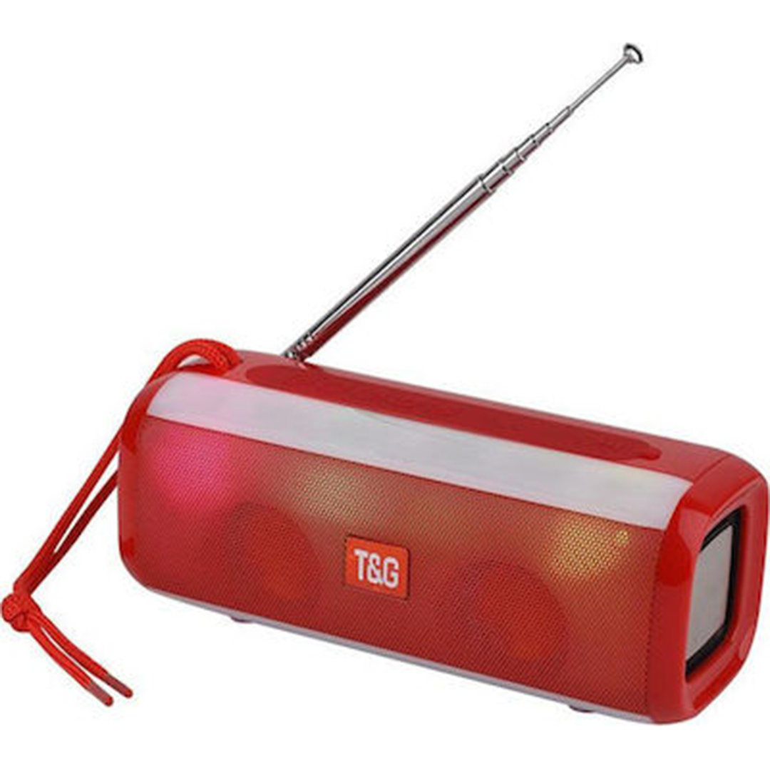 Φορητό ασύρματο ηχείο bluetooth με Led φωτισμό και Fm ραδιόφωνο T&G TG-144T σε κόκκινο χρώμα