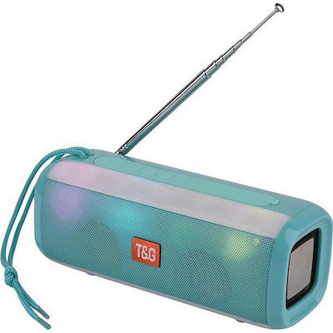 Φορητό ασύρματο ηχείο bluetooth με Led φωτισμό και Fm ραδιόφωνο T&G TG-144T σε τυρκουάζ χρώμα