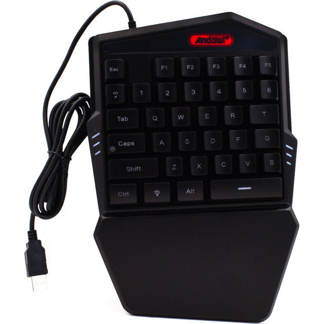 Μονό πληκτρολόγιο Led RGB USB ενός χεριού για PUBG gaming AndowlQ-JP60 σε μαύρο χρώμα