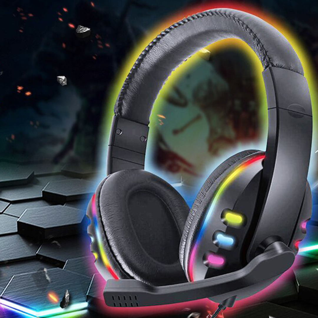 Ακουστικά κεφαλής gaming 3.5mm με μικρόφωνο και φώτα RGB Ezra GE07 σε μαύρο χρώμα
