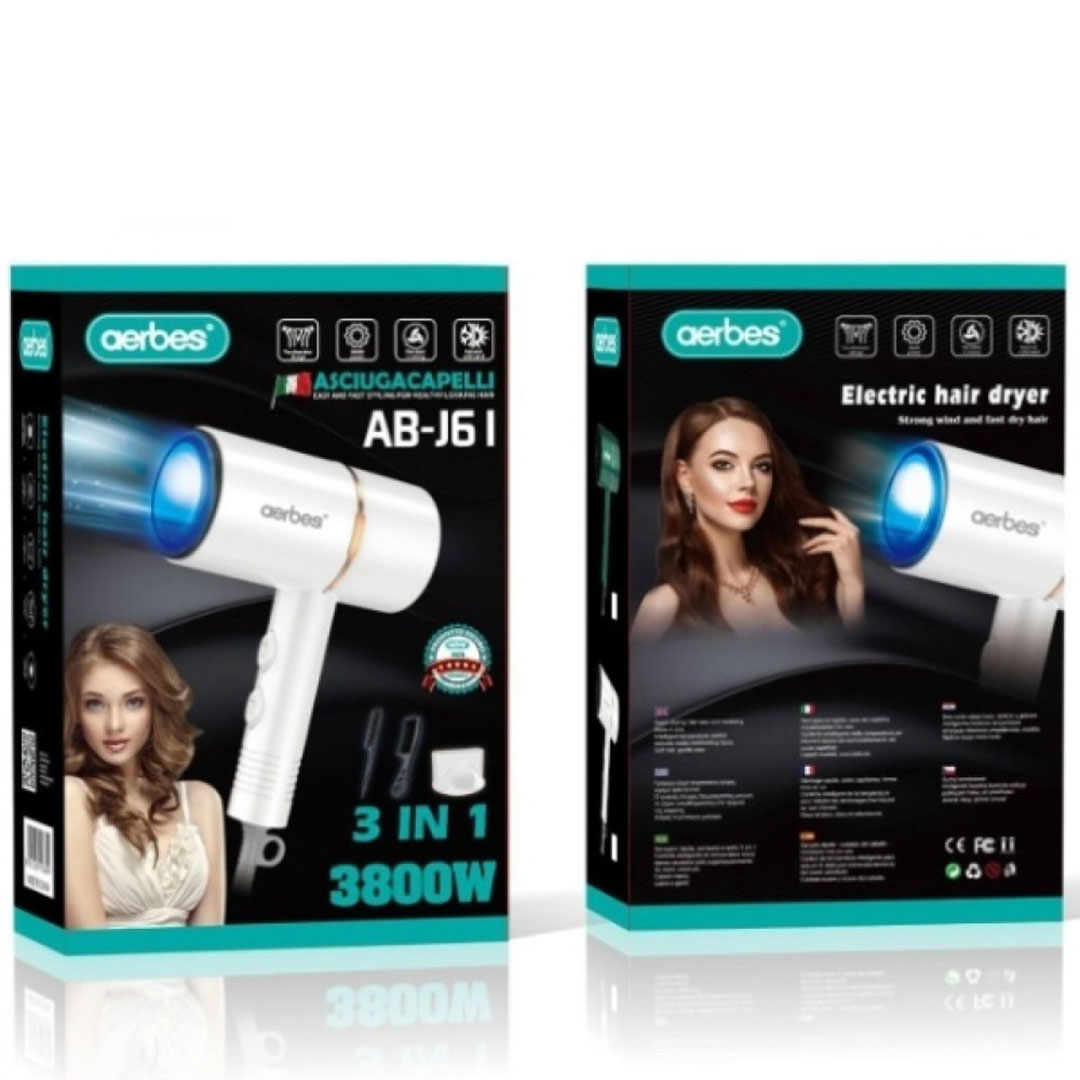 Ηλεκτρικό σεσουάρ μαλλιών 3 σε 1 3800W aerbes AB-J61 λευκό