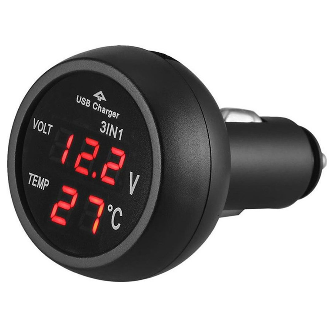 Ψηφιακό βολτόμετρο και θερμόμετρο αυτοκινήτου με θύρα USB 2.1A 12V VST-706